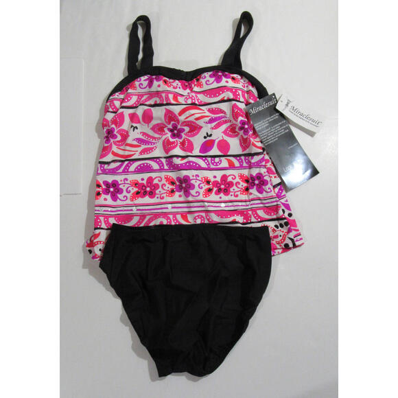 Miraclesuit Womens 2 Piece Swimsuit Pink Floral Size 14 - Picture 1 of 6
